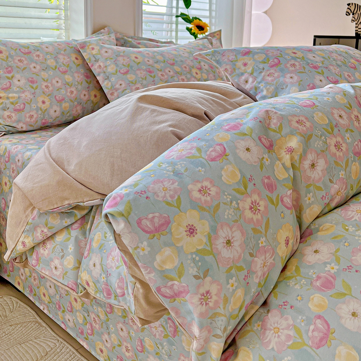 91家纺网 家纺一手货源 找家纺 依庭 2025新款高克重全棉纯棉磨毛印花四件套 樱絮仙踪