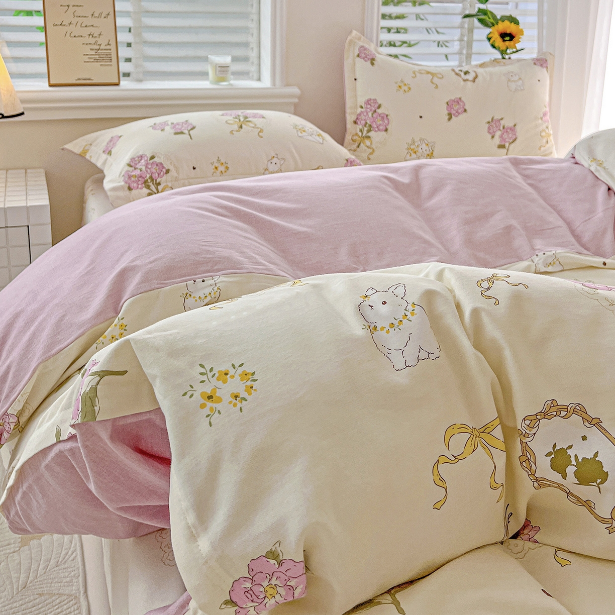 91家纺网 家纺一手货源 找家纺 依庭 2025新款高克重全棉纯棉磨毛印花四件套 优漫