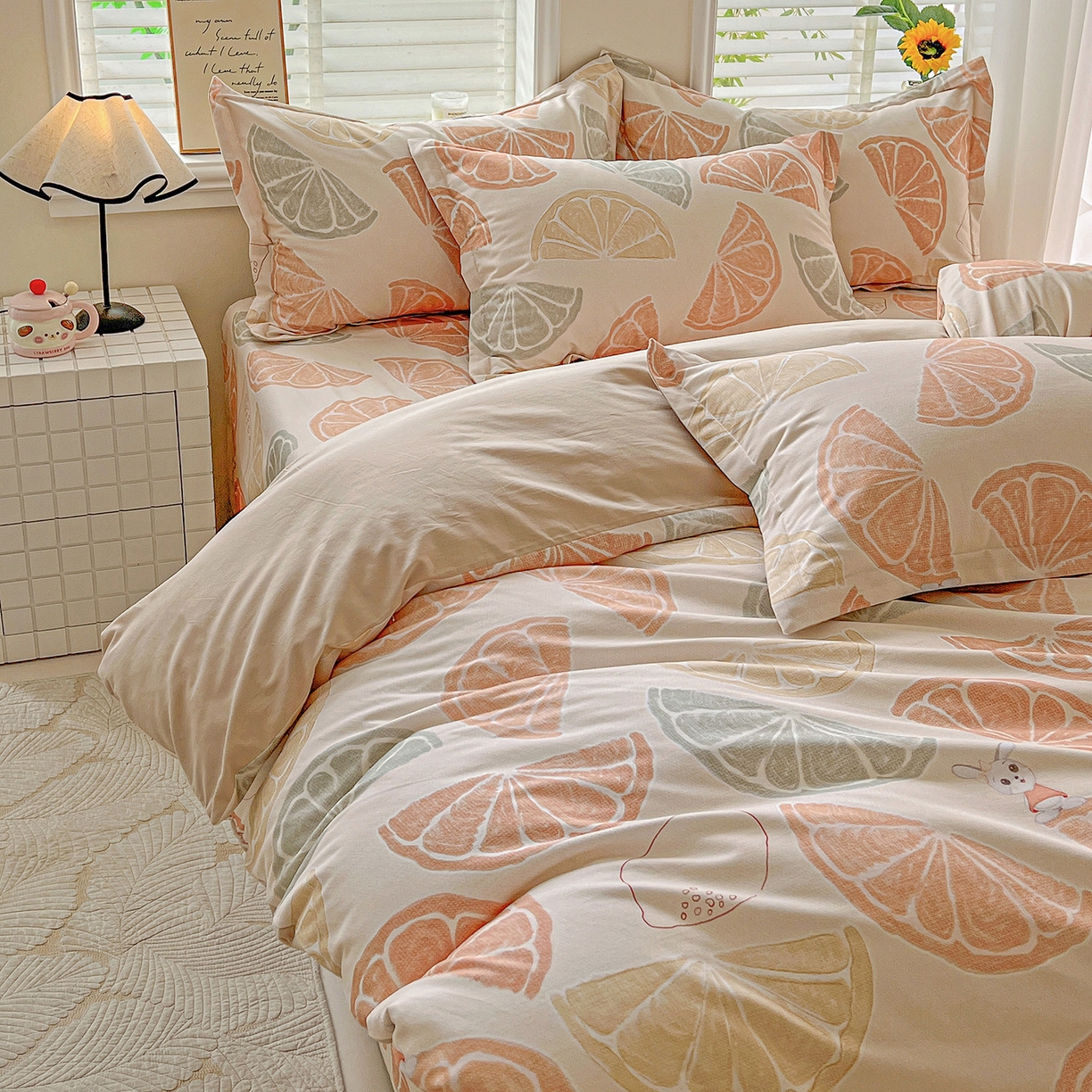 91家纺网 家纺一手货源 找家纺 依庭 2025新款高克重全棉纯棉磨毛印花四件套 柚见