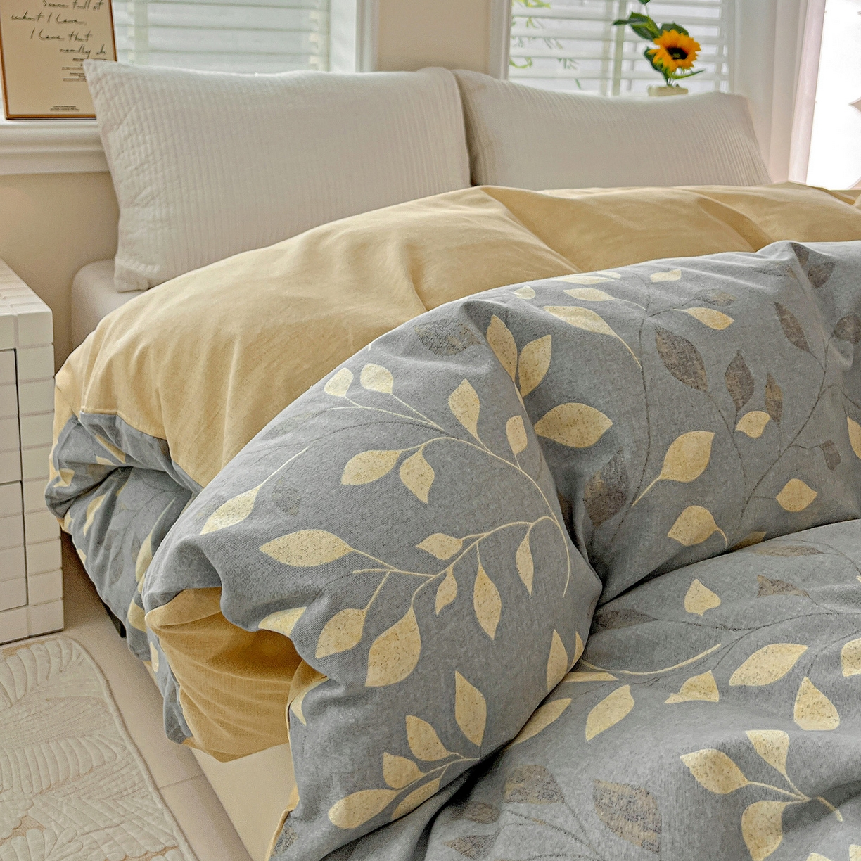 91家纺网 家纺一手货源 找家纺 依庭 2025新款高克重全棉纯棉磨毛印花四件套 灼华