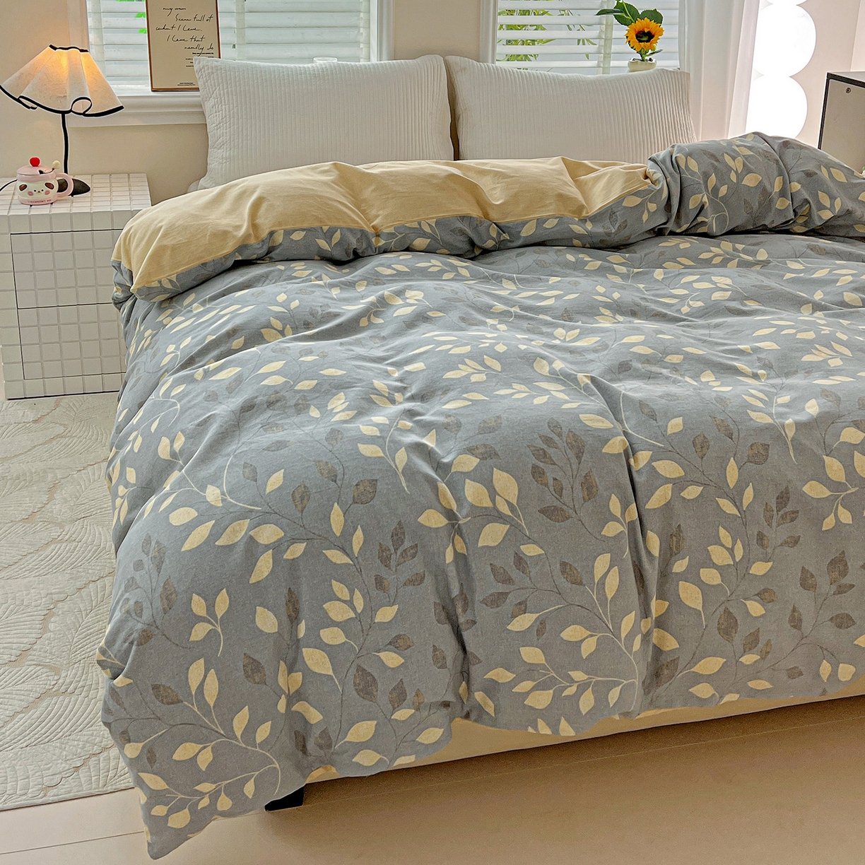 91家纺网 家纺一手货源 找家纺 依庭 2025新款高克重全棉纯棉磨毛印花四件套 灼华