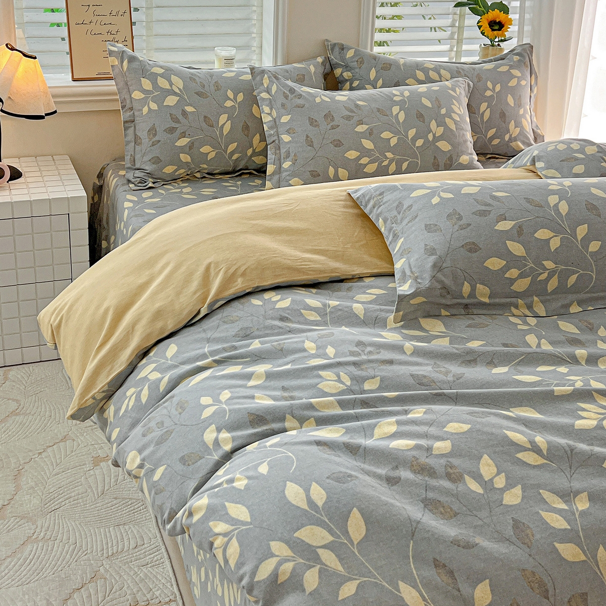 91家纺网 家纺一手货源 找家纺 依庭 2025新款高克重全棉纯棉磨毛印花四件套 灼华