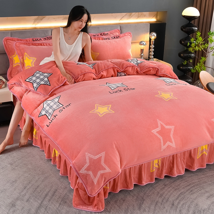 91家纺网 家纺一手货源 找家纺 （总）千嘻汇 2025新款8斤牛奶绒金貂法莱绒床裙款保暖绒四件套