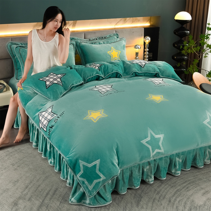 91家纺网 家纺一手货源 找家纺 （总）千嘻汇 2025新款8斤牛奶绒金貂法莱绒床裙款保暖绒四件套