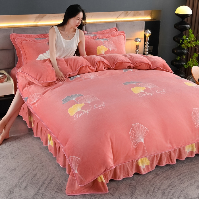 91家纺网 家纺一手货源 找家纺 （总）千嘻汇 2025新款8斤牛奶绒金貂法莱绒床裙款保暖绒四件套