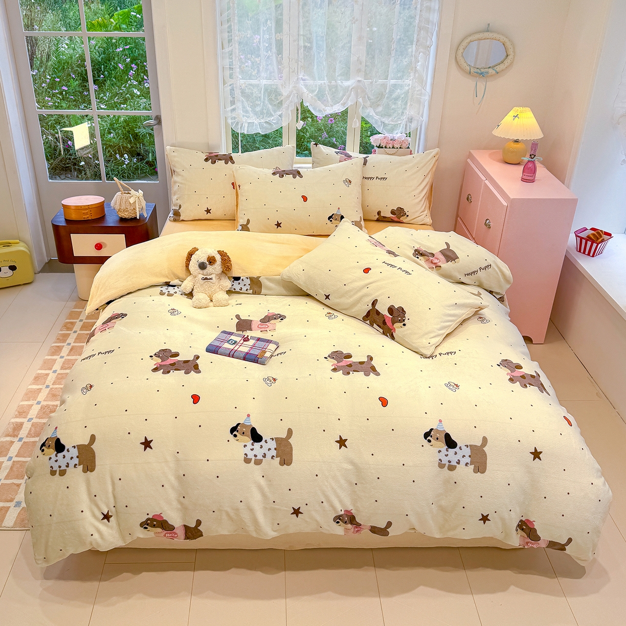 枋梢家纺 2025新款加厚牛奶绒保暖四件套 腊肠狗