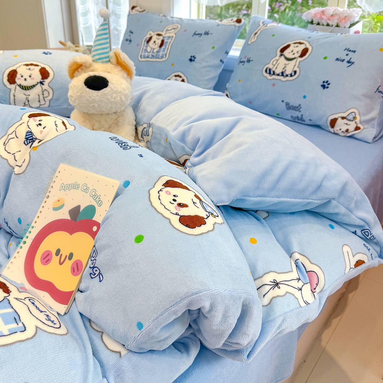 91家纺网 家纺一手货源 找家纺 枋梢家纺 2025新款加厚牛奶绒保暖四件套 幸运小狗