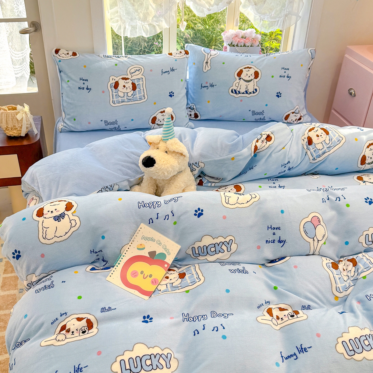 91家纺网 家纺一手货源 找家纺 枋梢家纺 2025新款加厚牛奶绒保暖四件套 幸运小狗