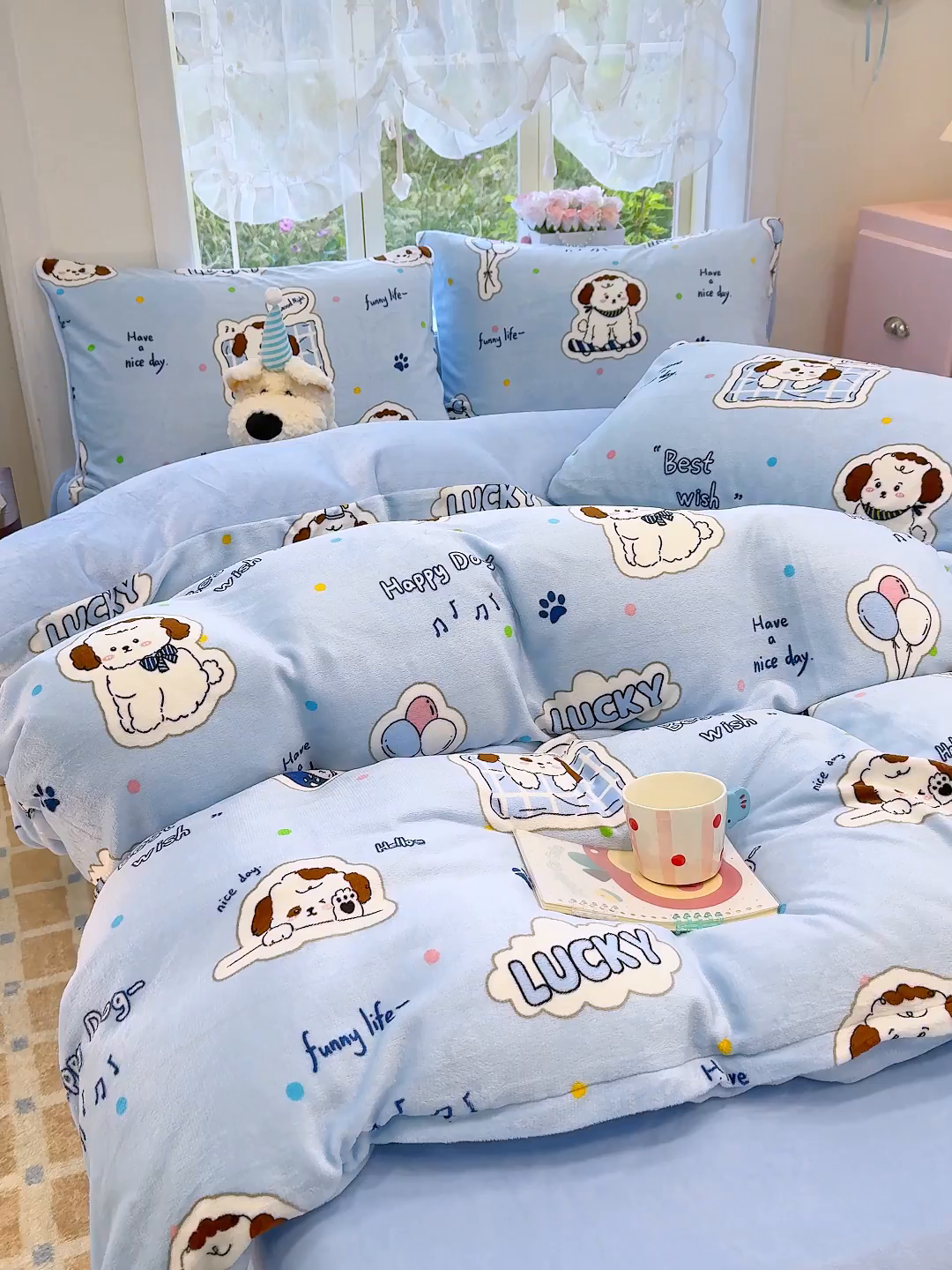 91家纺网 家纺一手货源 找家纺 枋梢家纺 2025新款加厚牛奶绒保暖四件套 幸运小狗