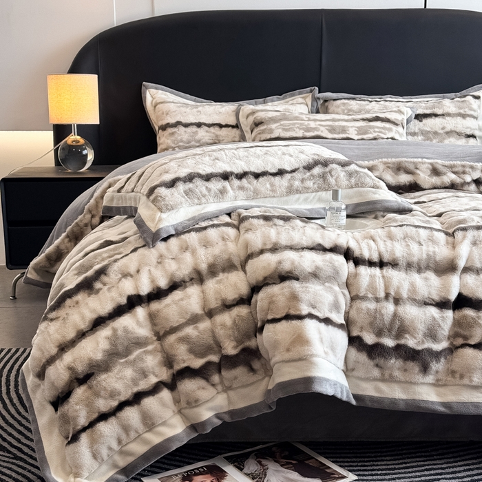 九花鹿 2025新款380克宽边丹麦皮草绒四件套-维也纳系列 维也纳-气质灰