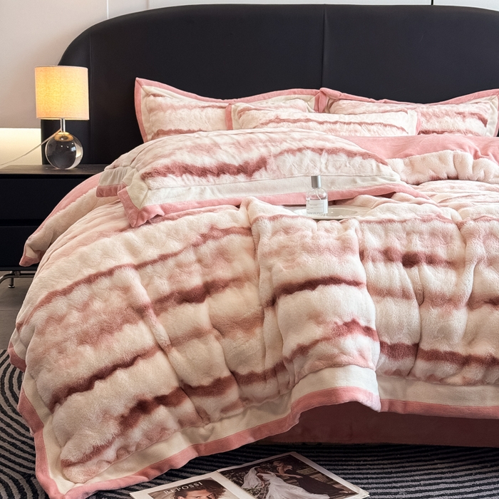 九花鹿 2025新款380克宽边丹麦皮草绒四件套-维也纳系列 维也纳-西柚粉