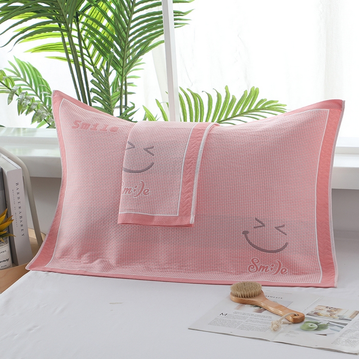 91家纺网 家纺一手货源 找家纺 娇兰毛巾 2025新款7A抗菌全棉A类加厚纱布枕巾双绑带枕巾 乐-粉