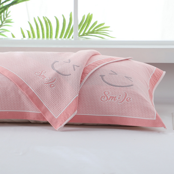 91家纺网 家纺一手货源 找家纺 娇兰毛巾 2025新款7A抗菌全棉A类加厚纱布枕巾双绑带枕巾 乐-粉