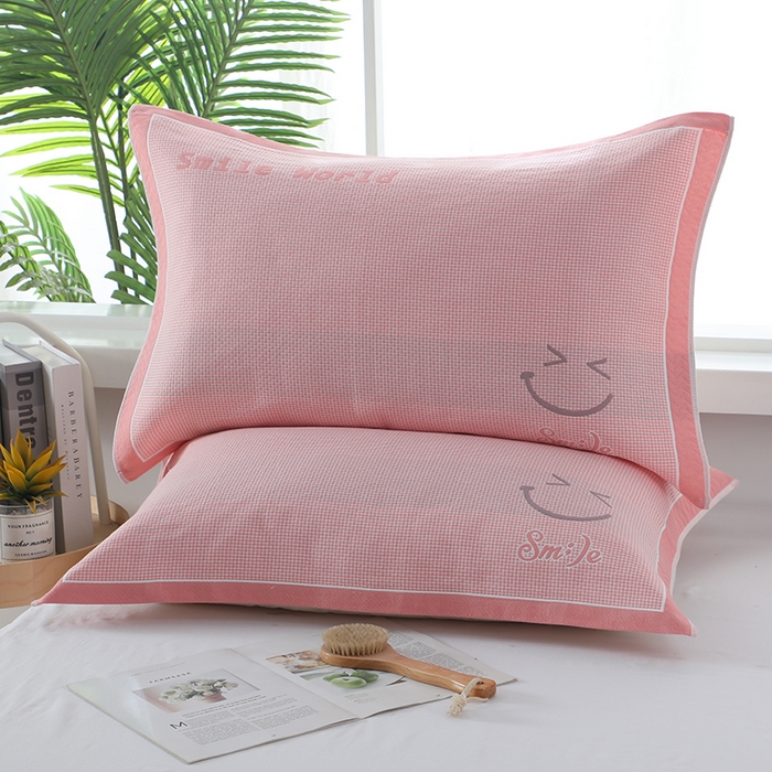 91家纺网 家纺一手货源 找家纺 娇兰毛巾 2025新款7A抗菌全棉A类加厚纱布枕巾双绑带枕巾 乐-粉