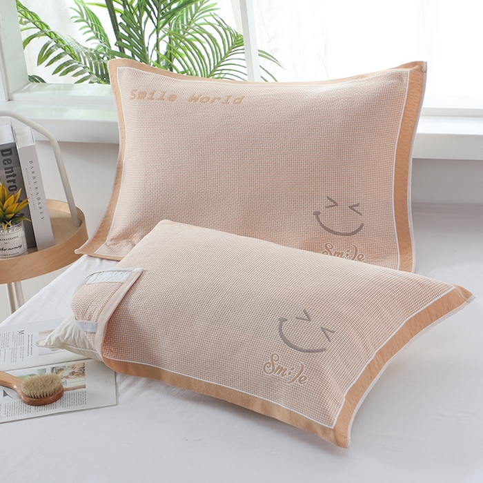 91家纺网 家纺一手货源 找家纺 娇兰毛巾 2025新款7A抗菌全棉A类加厚纱布枕巾双绑带枕巾 乐-黄