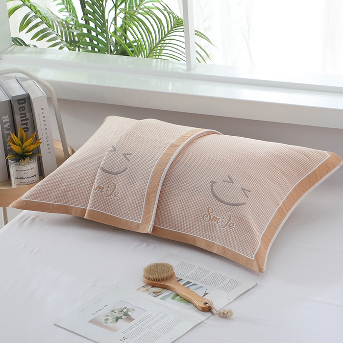 91家纺网 家纺一手货源 找家纺 娇兰毛巾 2025新款7A抗菌全棉A类加厚纱布枕巾双绑带枕巾 乐-黄