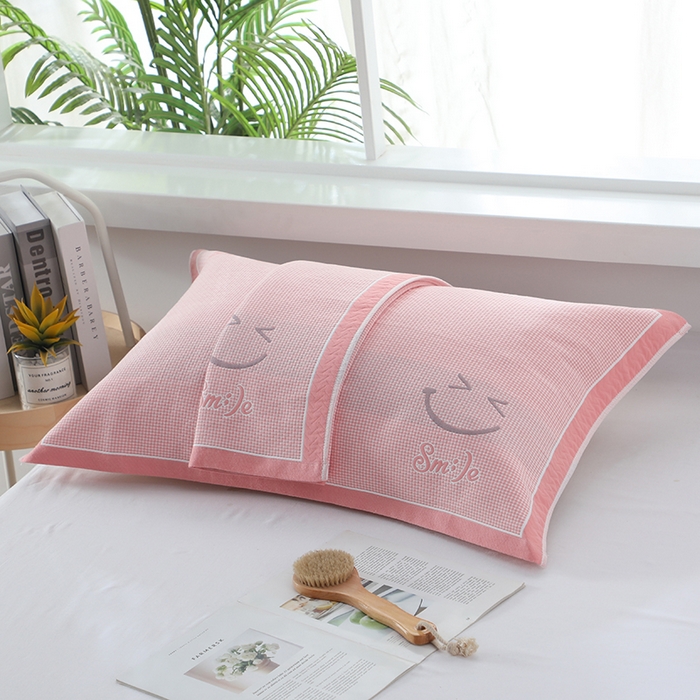 91家纺网 家纺一手货源 找家纺 娇兰毛巾 2025新款7A抗菌全棉A类加厚纱布枕巾双绑带枕巾 乐-粉