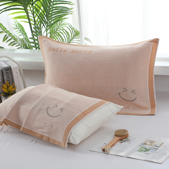 91家纺网 家纺一手货源 找家纺 娇兰毛巾 2025新款7A抗菌全棉A类加厚纱布枕巾双绑带枕巾 乐-黄