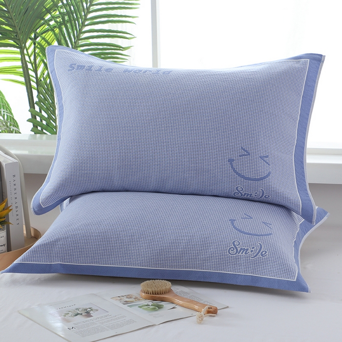 91家纺网 家纺一手货源 找家纺 娇兰毛巾 2025新款7A抗菌全棉A类加厚纱布枕巾双绑带枕巾 乐-蓝