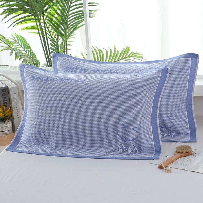 91家纺网 家纺一手货源 找家纺 娇兰毛巾 2025新款7A抗菌全棉A类加厚纱布枕巾双绑带枕巾 乐-蓝