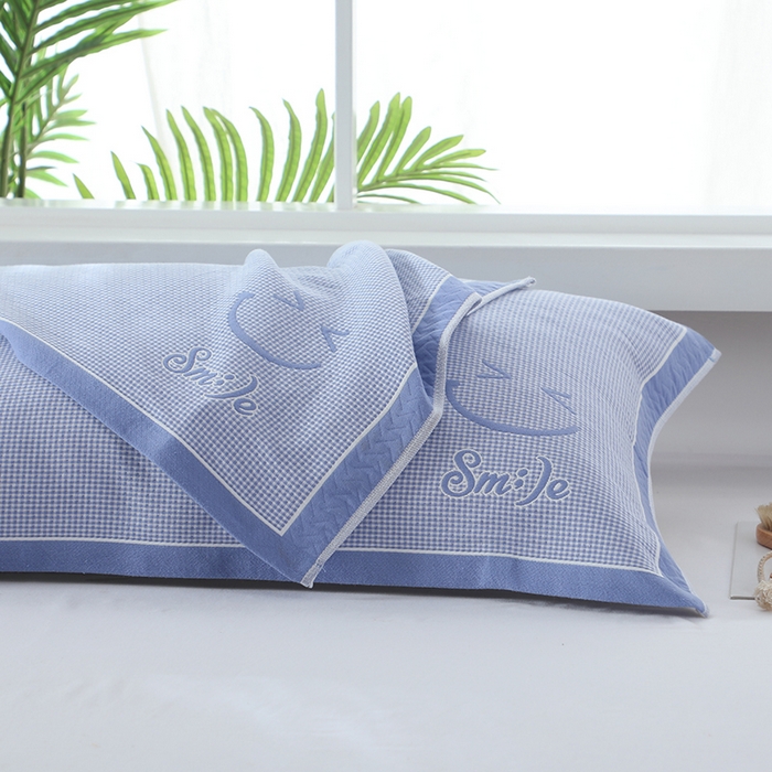 91家纺网 家纺一手货源 找家纺 娇兰毛巾 2025新款7A抗菌全棉A类加厚纱布枕巾双绑带枕巾 乐-蓝