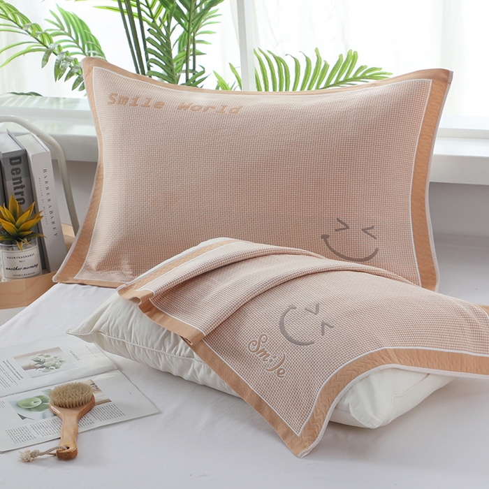 91家纺网 家纺一手货源 找家纺 娇兰毛巾 2025新款7A抗菌全棉A类加厚纱布枕巾双绑带枕巾 乐-黄