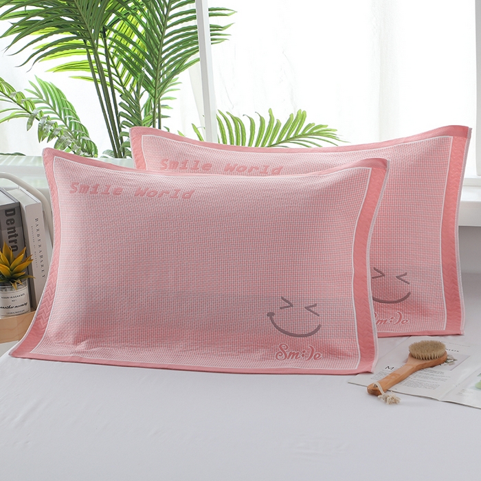 91家纺网 家纺一手货源 找家纺 娇兰毛巾 2025新款7A抗菌全棉A类加厚纱布枕巾双绑带枕巾 乐-粉