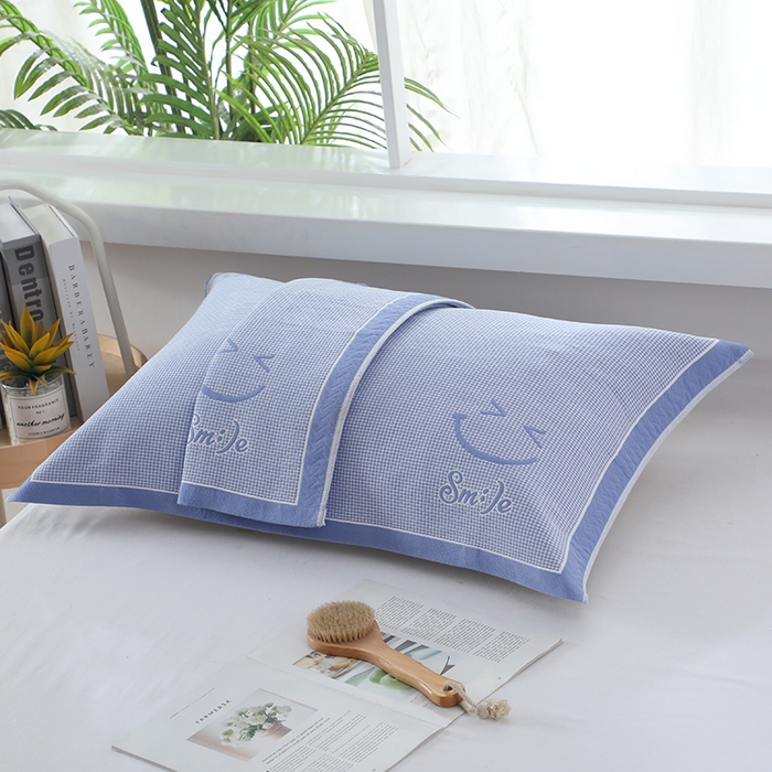 91家纺网 家纺一手货源 找家纺 娇兰毛巾 2025新款7A抗菌全棉A类加厚纱布枕巾双绑带枕巾 乐-蓝