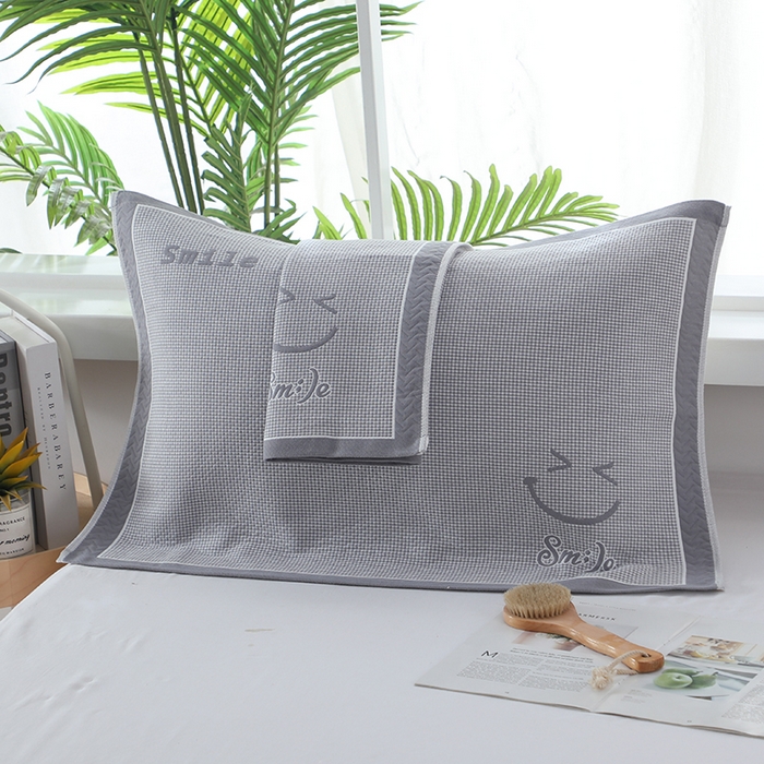 91家纺网 家纺一手货源 找家纺 娇兰毛巾 2025新款7A抗菌全棉A类加厚纱布枕巾双绑带枕巾 乐-灰