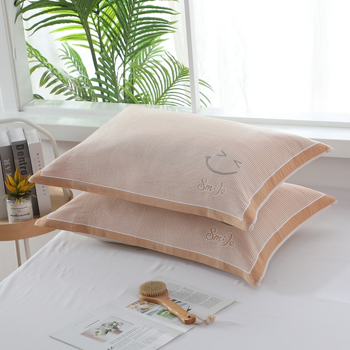 91家纺网 家纺一手货源 找家纺 娇兰毛巾 2025新款7A抗菌全棉A类加厚纱布枕巾双绑带枕巾 乐-黄