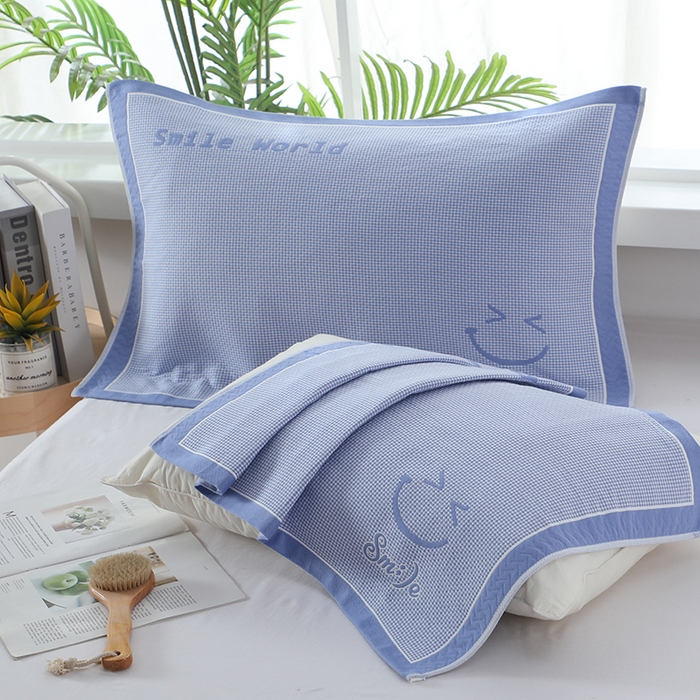 91家纺网 家纺一手货源 找家纺 娇兰毛巾 2025新款7A抗菌全棉A类加厚纱布枕巾双绑带枕巾 乐-蓝