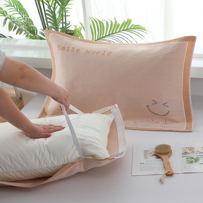 91家纺网 家纺一手货源 找家纺 娇兰毛巾 2025新款7A抗菌全棉A类加厚纱布枕巾双绑带枕巾 乐-黄