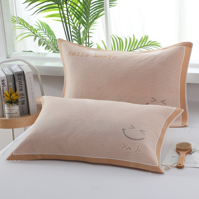 娇兰毛巾 2025新款7A抗菌全棉A类加厚纱布枕巾双绑带枕巾 乐-黄