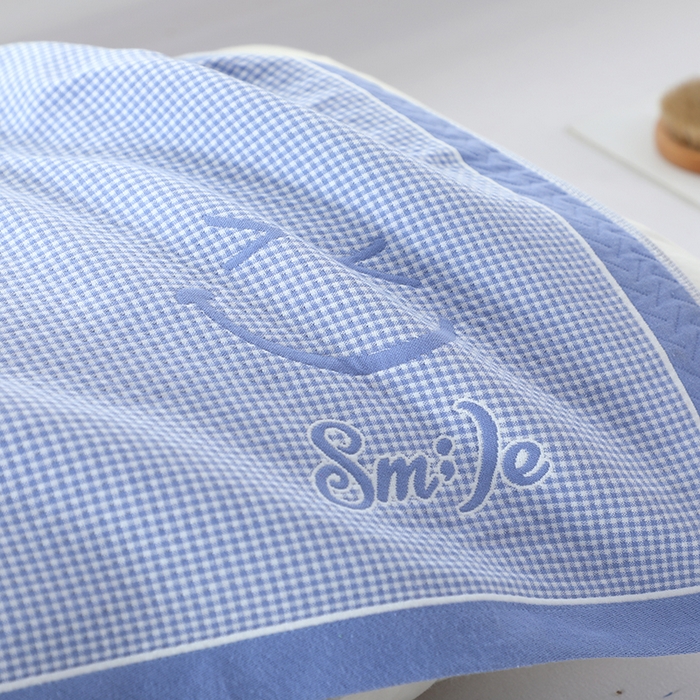 91家纺网 家纺一手货源 找家纺 娇兰毛巾 2025新款7A抗菌全棉A类加厚纱布枕巾双绑带枕巾 乐-蓝