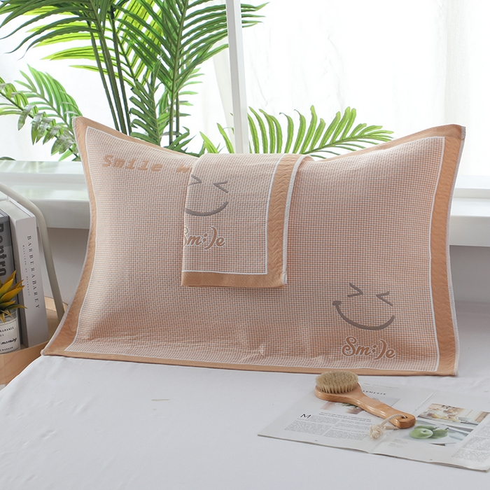 91家纺网 家纺一手货源 找家纺 娇兰毛巾 2025新款7A抗菌全棉A类加厚纱布枕巾双绑带枕巾 乐-黄