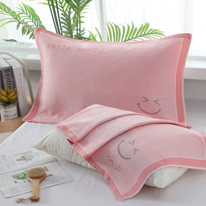 91家纺网 家纺一手货源 找家纺 娇兰毛巾 2025新款7A抗菌全棉A类加厚纱布枕巾双绑带枕巾 乐-粉