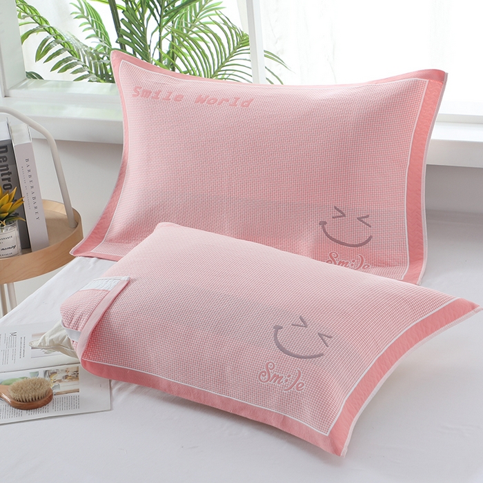 91家纺网 家纺一手货源 找家纺 娇兰毛巾 2025新款7A抗菌全棉A类加厚纱布枕巾双绑带枕巾 乐-粉