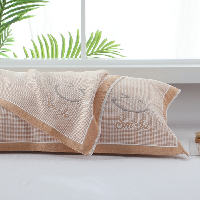 91家纺网 家纺一手货源 找家纺 娇兰毛巾 2025新款7A抗菌全棉A类加厚纱布枕巾双绑带枕巾 乐-黄