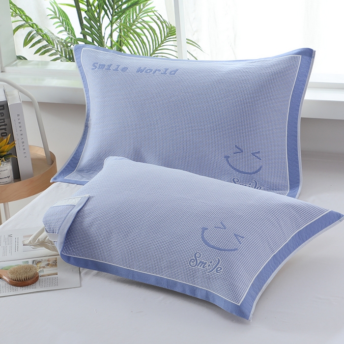 91家纺网 家纺一手货源 找家纺 娇兰毛巾 2025新款7A抗菌全棉A类加厚纱布枕巾双绑带枕巾 乐-蓝