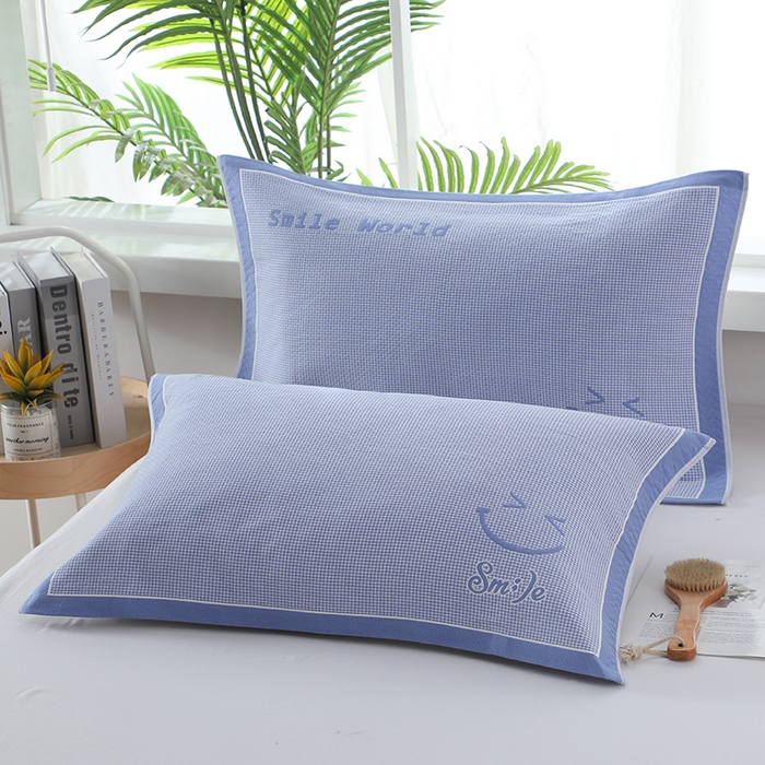 娇兰毛巾 2025新款7A抗菌全棉A类加厚纱布枕巾双绑带枕巾 乐-蓝