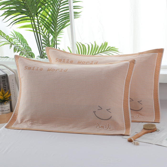 91家纺网 家纺一手货源 找家纺 娇兰毛巾 2025新款7A抗菌全棉A类加厚纱布枕巾双绑带枕巾 乐-黄