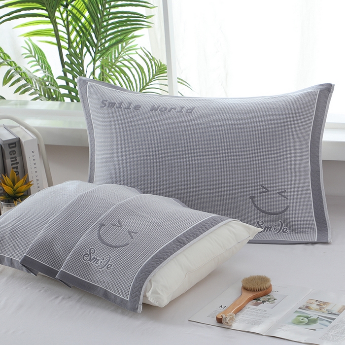 91家纺网 家纺一手货源 找家纺 娇兰毛巾 2025新款7A抗菌全棉A类加厚纱布枕巾双绑带枕巾 乐-灰