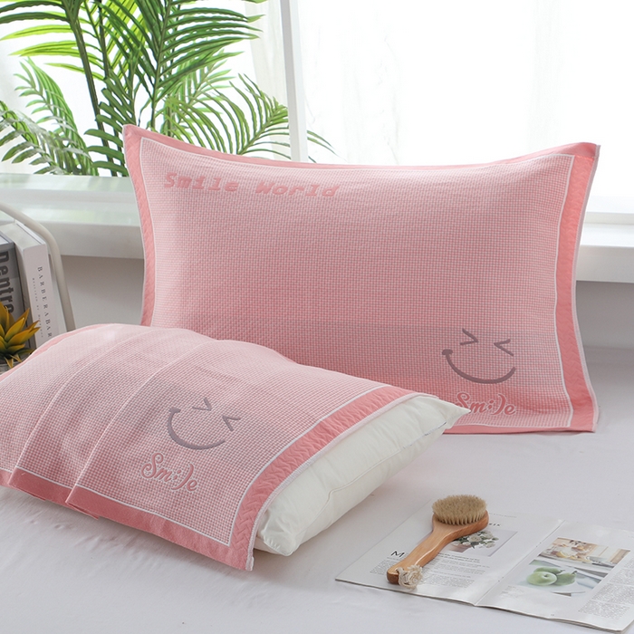 91家纺网 家纺一手货源 找家纺 娇兰毛巾 2025新款7A抗菌全棉A类加厚纱布枕巾双绑带枕巾 乐-粉