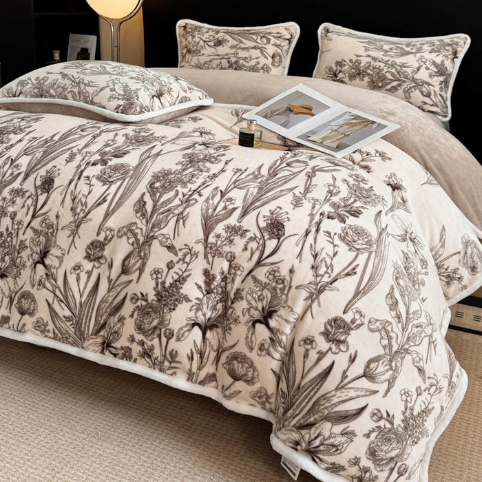 91家纺网 家纺一手货源 找家纺 诺梵2025新款牛8斤奶绒印花包边四件套铃兰花香-灰