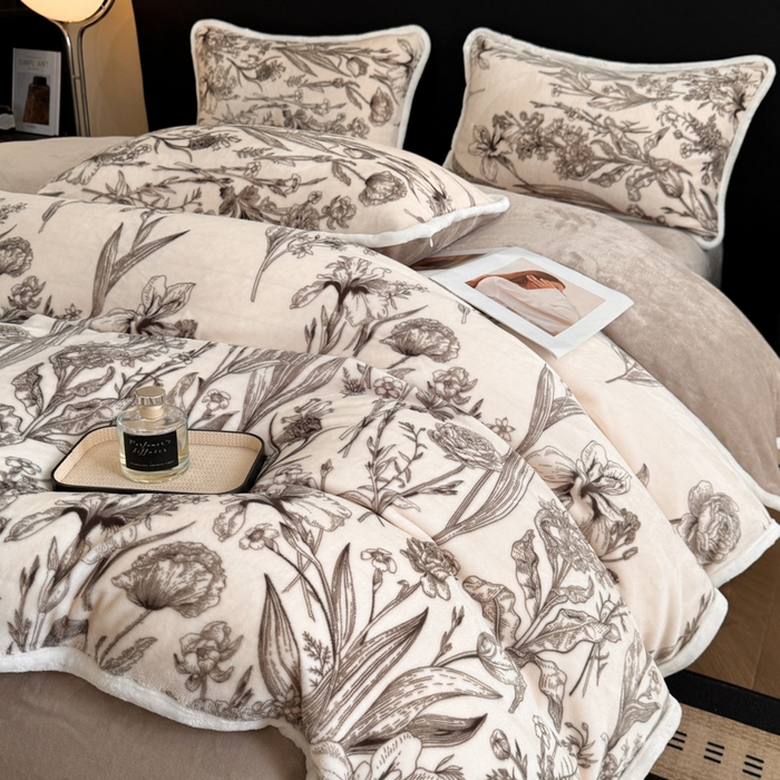 诺梵2025新款牛8斤奶绒印花包边四件套铃兰花香-灰