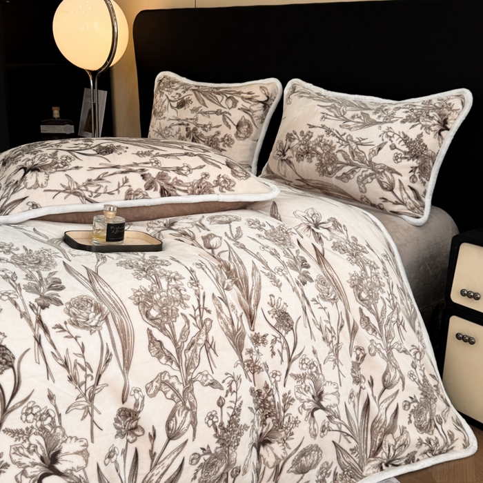 91家纺网 家纺一手货源 找家纺 诺梵2025新款牛8斤奶绒印花包边四件套铃兰花香-灰