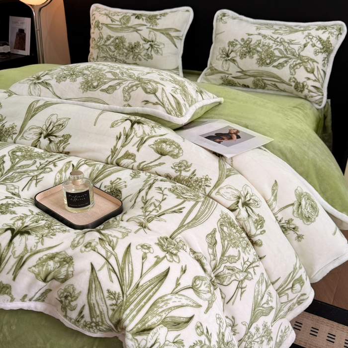 诺梵2025新款牛8斤奶绒印花包边四件套铃兰花香-绿