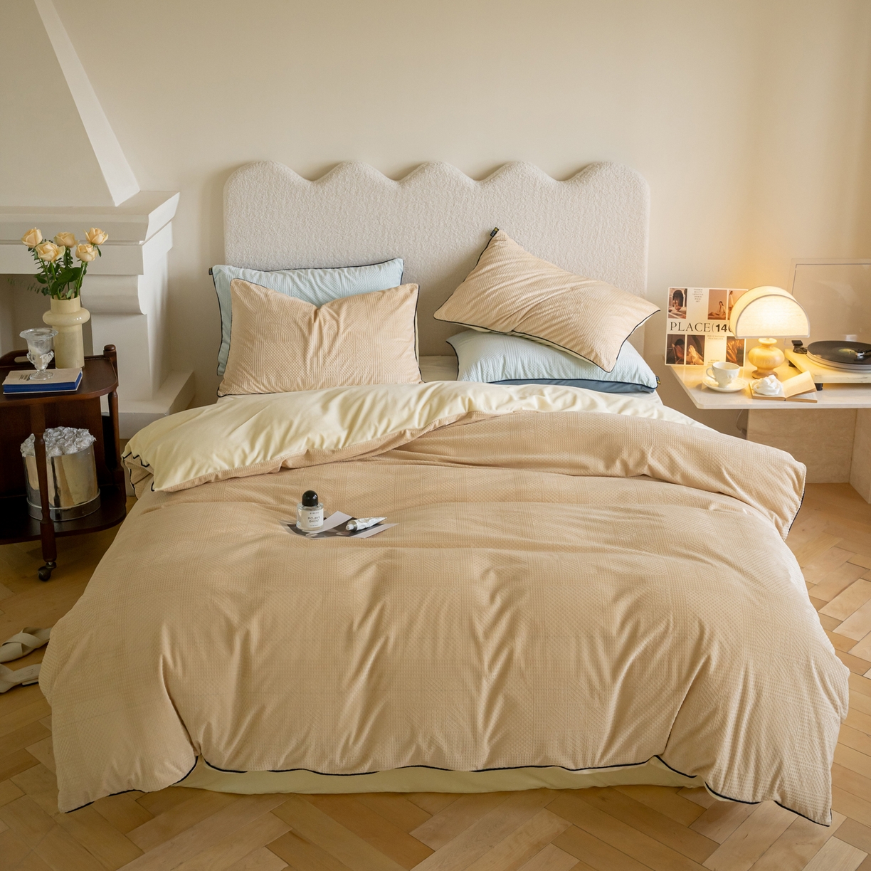 例外 2025新款210克高克重天鹅绒华夫绒四件套 华夫绒-奶茶