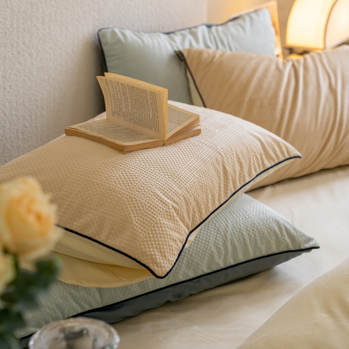 91家纺网 家纺一手货源 找家纺 例外 2025新款210克高克重天鹅绒华夫绒四件套 华夫绒-奶茶