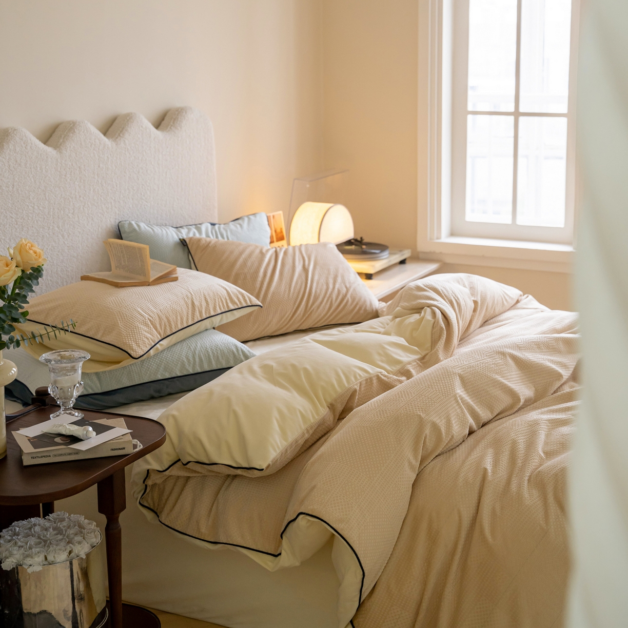 91家纺网 家纺一手货源 找家纺 例外 2025新款210克高克重天鹅绒华夫绒四件套 华夫绒-奶茶